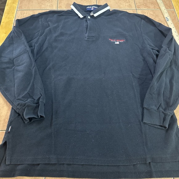Polo Ralph Lauren Other - Vintage Polo Ralph Lauren Black White Tipped Long Sleeve Rugby Shirt Flag Sz XL